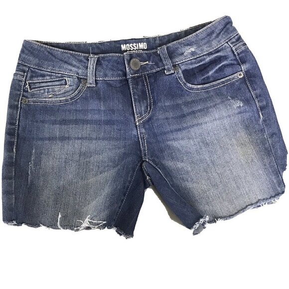 Mossimo Women's Distressed Cutoff Denim Shorts Size 3 Frayed Hem 28x5 Low Rise - Picture 1 of 10